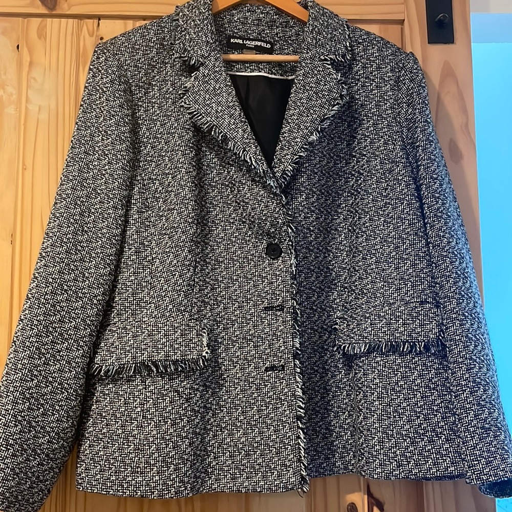 Karl Lagerfeld Black and White Tweed Blazer Jacket